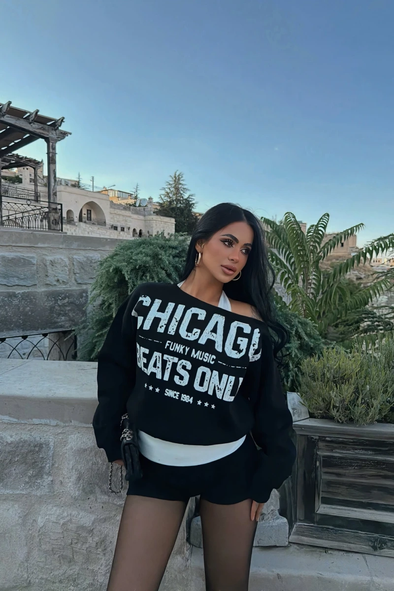 Siyah Chicago İki Parça Sweat