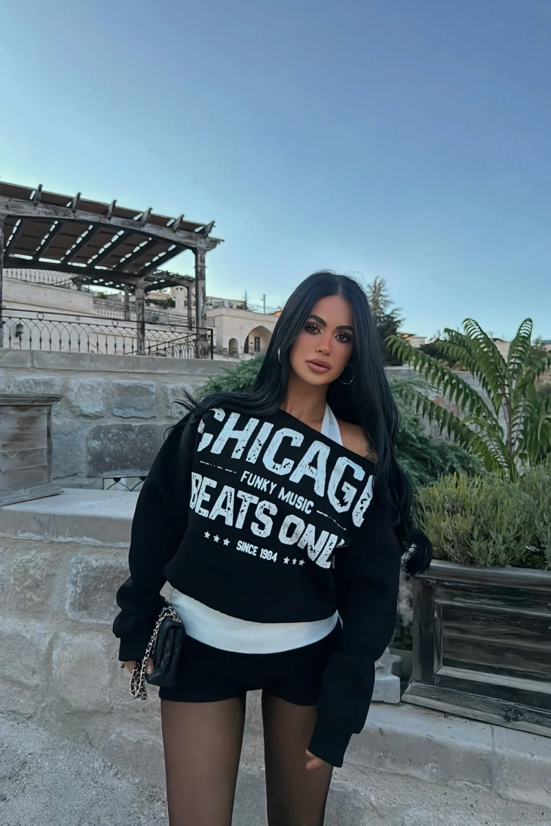 Siyah Chicago İki Parça Sweat