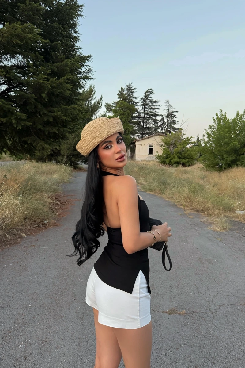 Siyah Çift Yırtmaçlı Modal Bluz