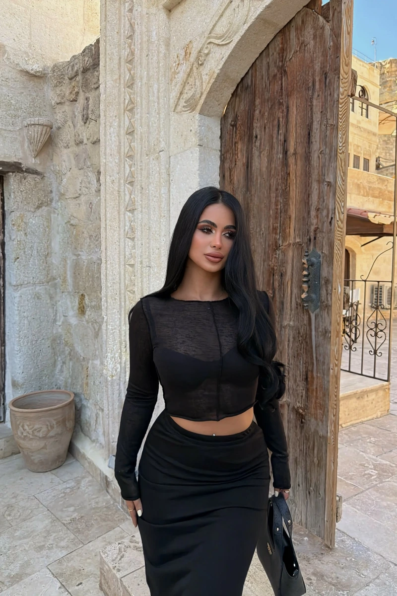 Siyah Crop Top Etek İkili Takım