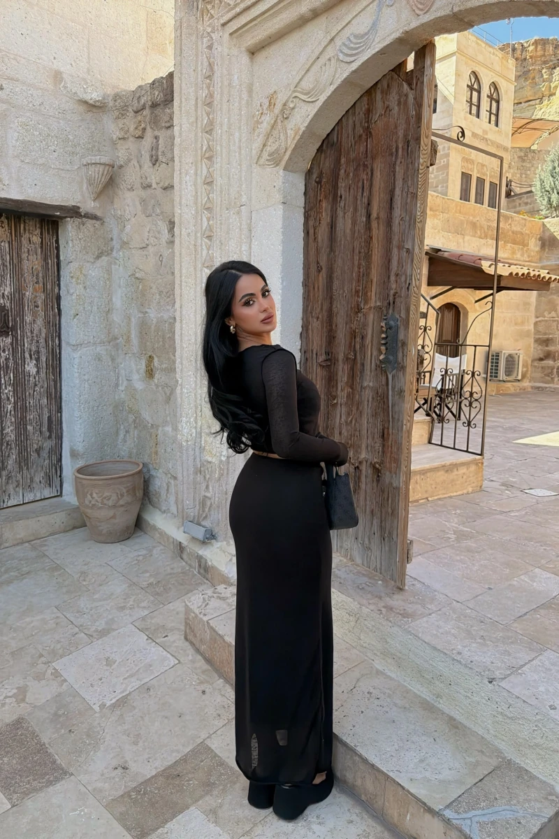 Siyah Crop Top Etek İkili Takım