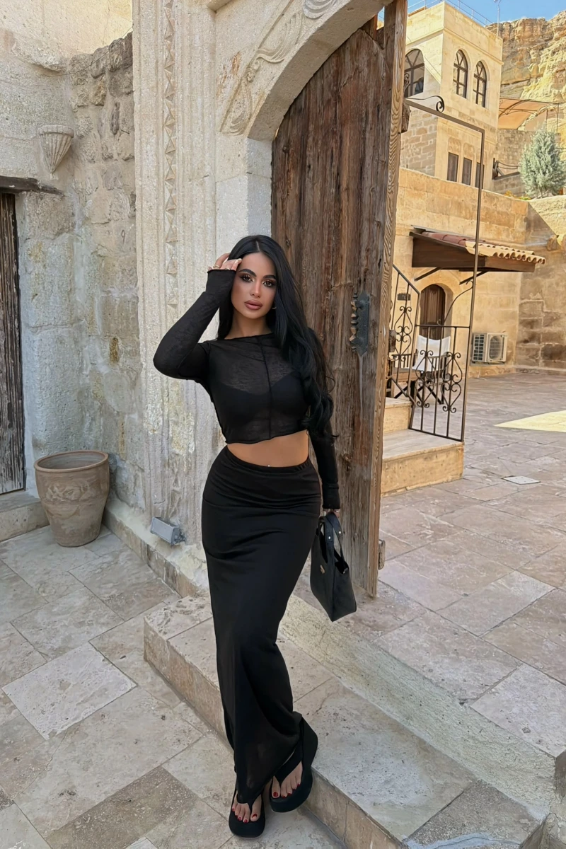 Siyah Crop Top Etek İkili Takım