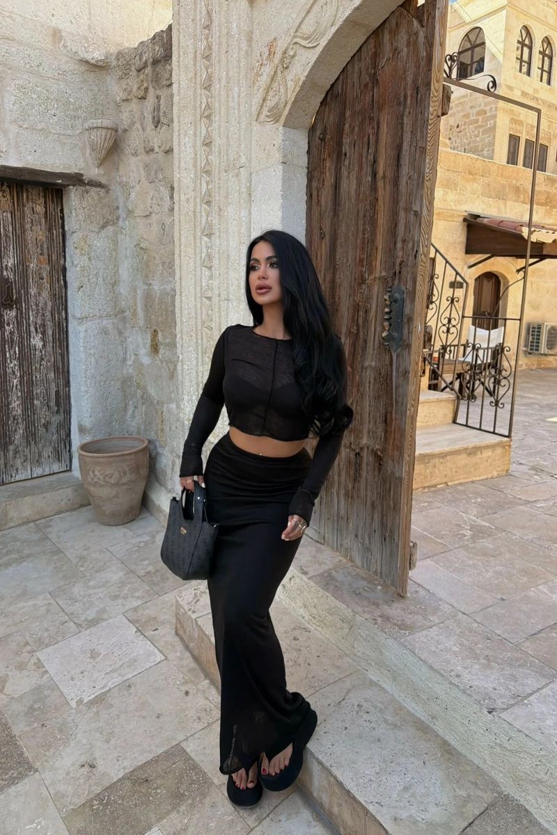 Siyah Crop Top Etek İkili Takım