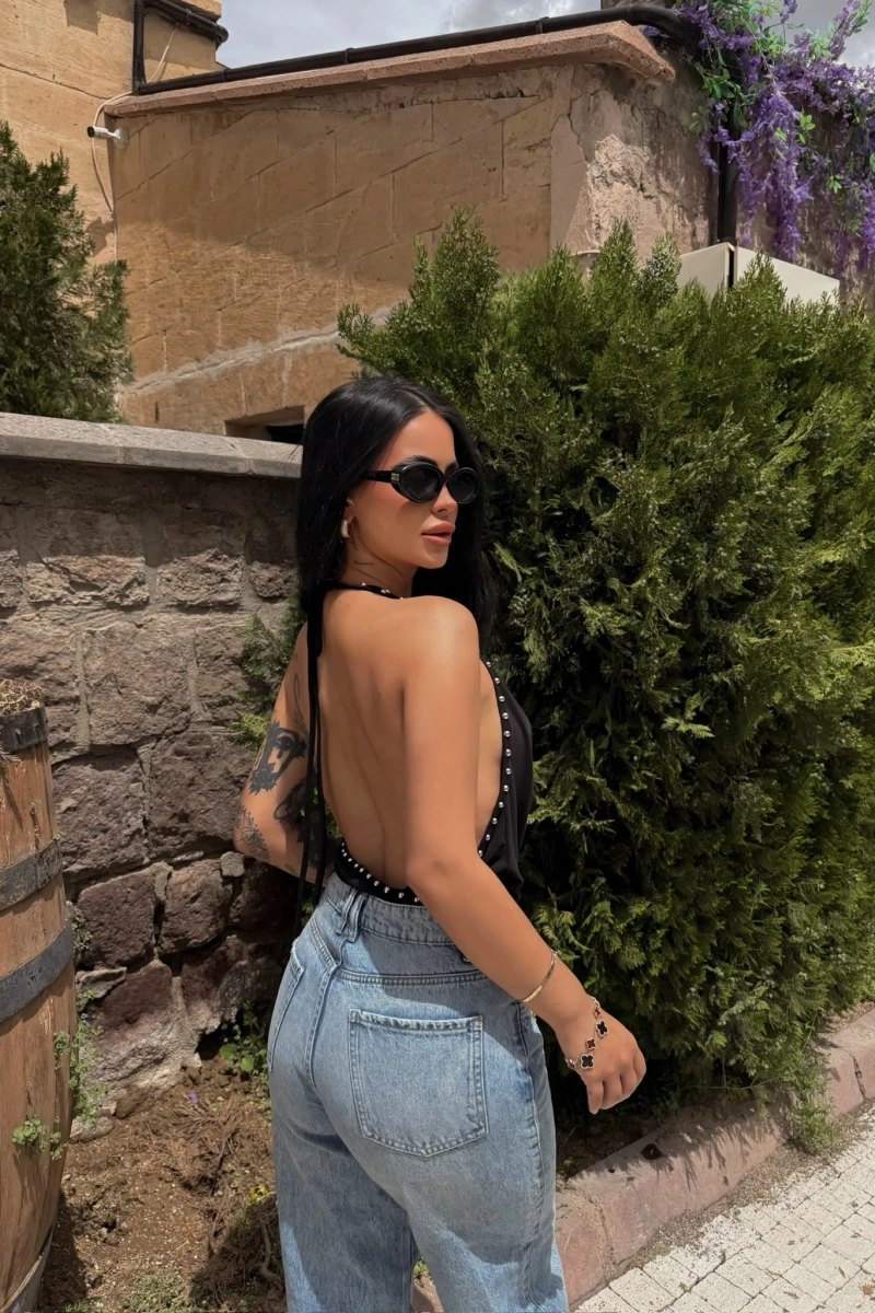 Siyah Degaje Droplu Bluz