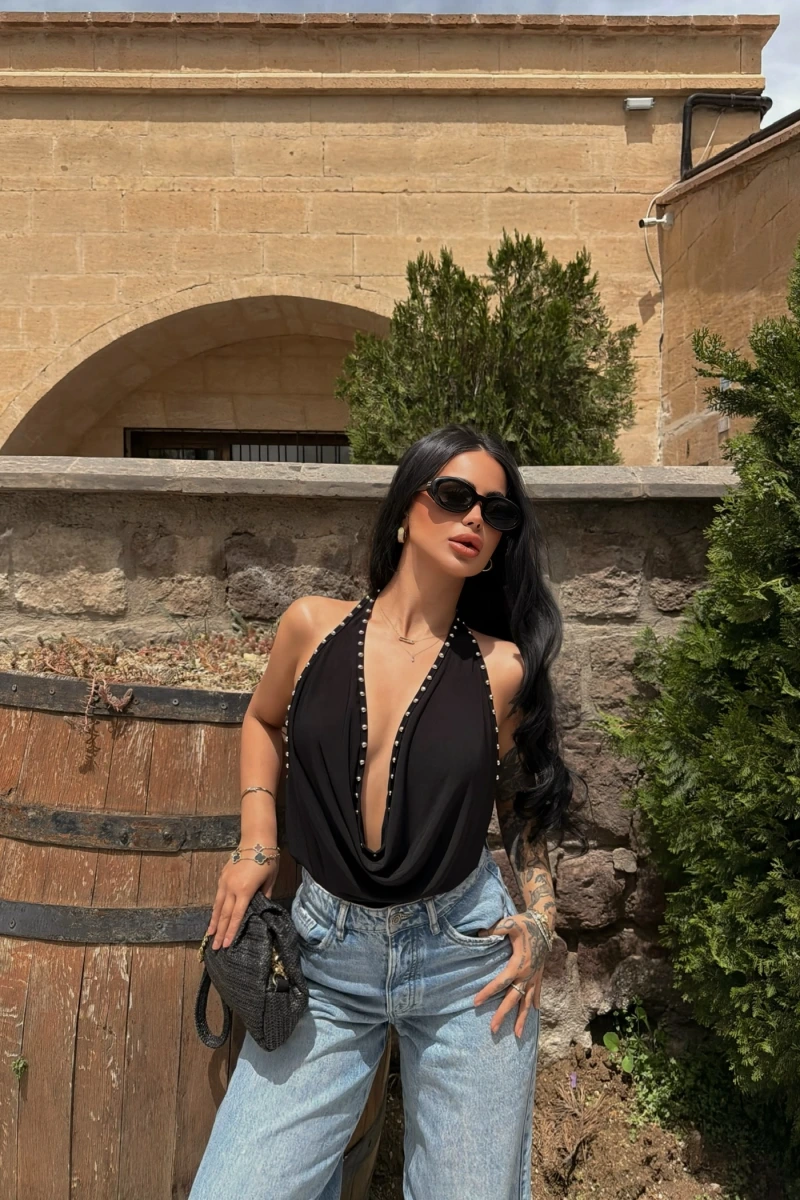 Siyah Degaje Droplu Bluz