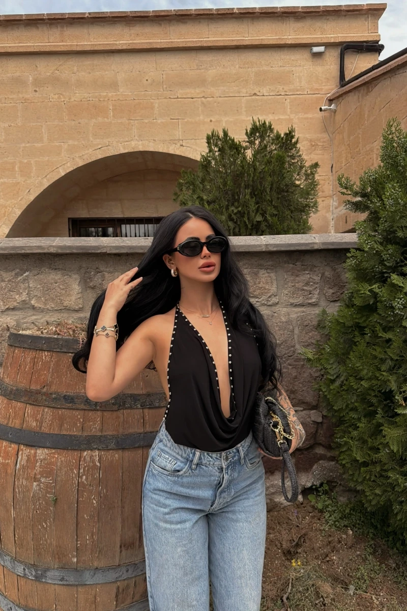 Siyah Degaje Droplu Bluz