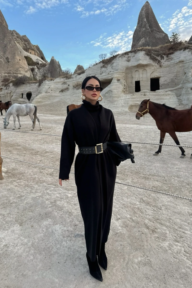 Siyah Elbise Hırka Triko İkili Takım