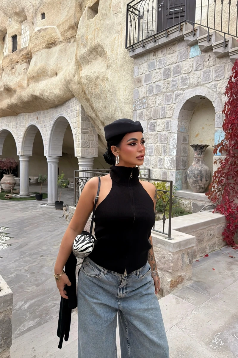 Siyah Fermuarlı Bolerolu İkili Takım