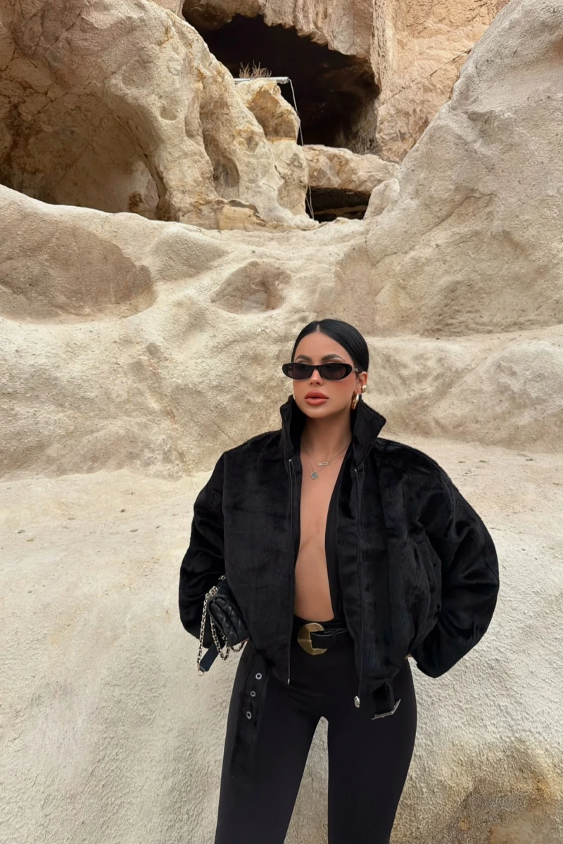 Siyah Fox Bomber Mont