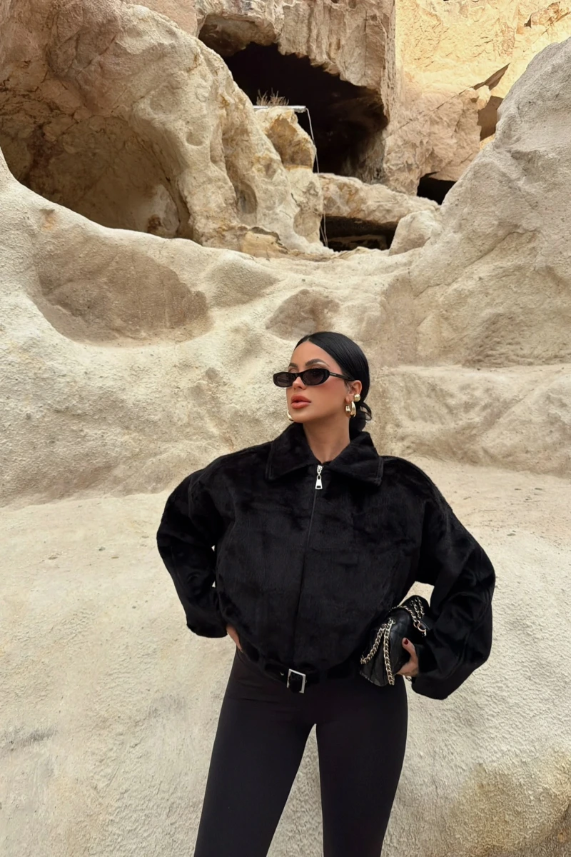 Siyah Fox Bomber Mont
