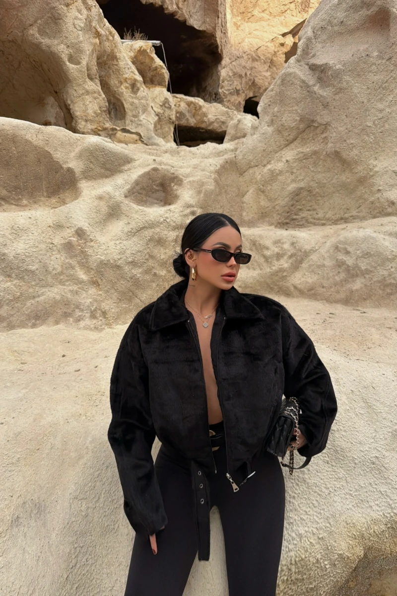 Siyah Fox Bomber Mont
