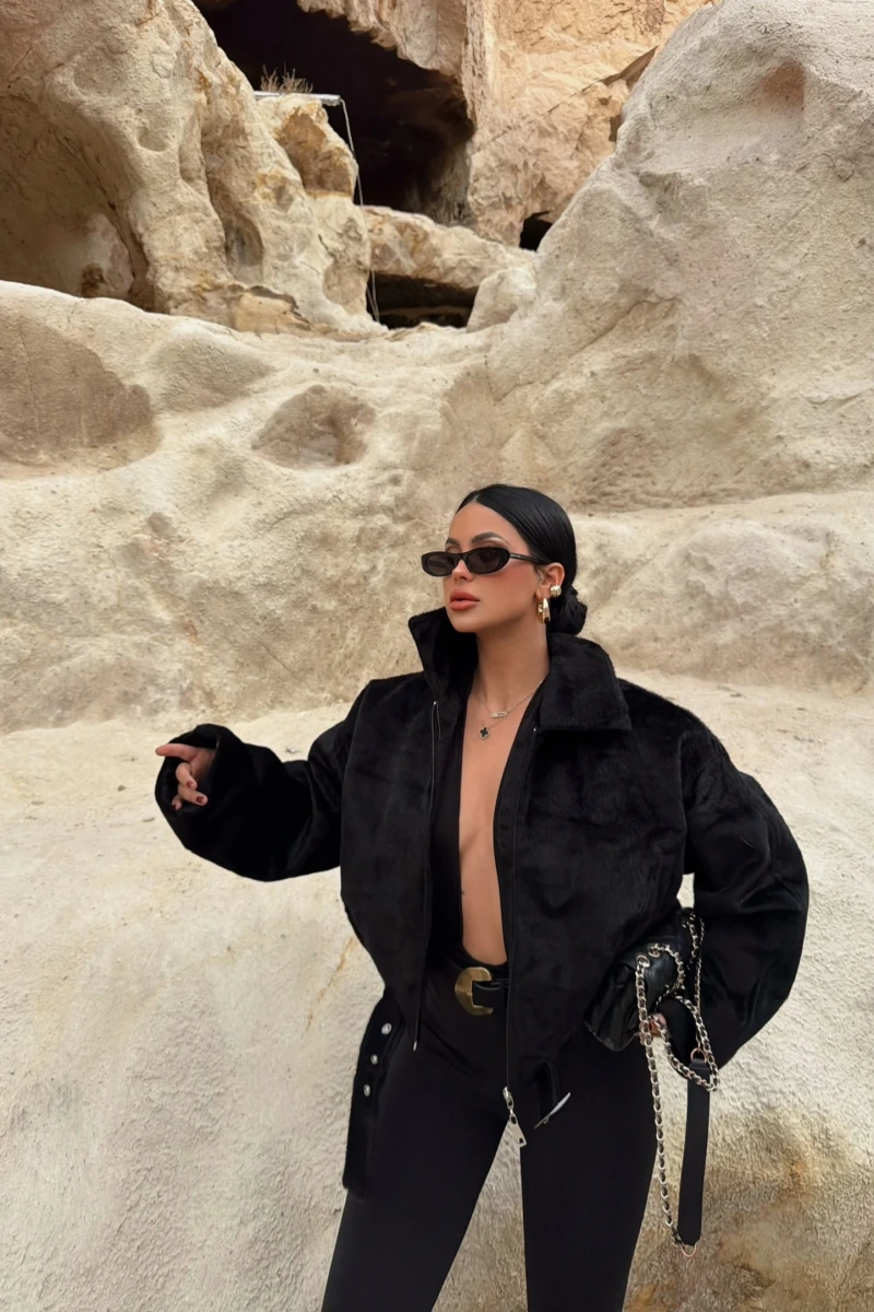 Siyah Fox Bomber Mont