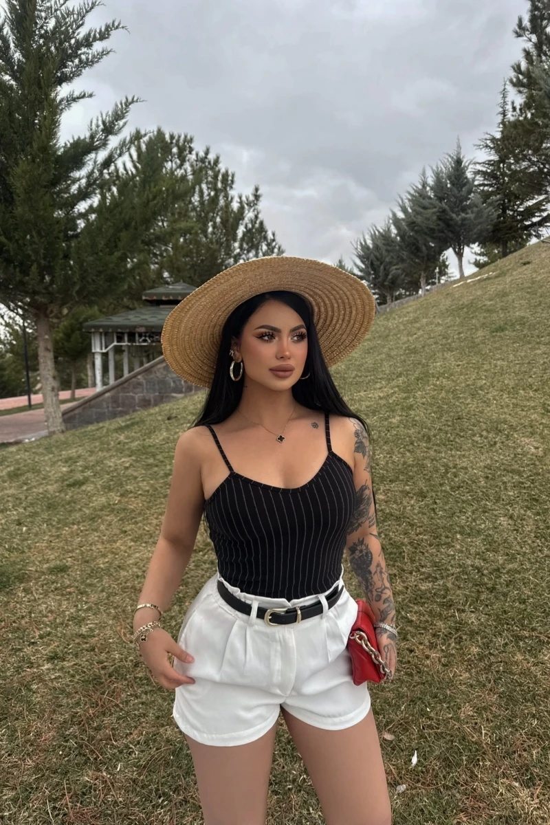 Siyah İp Askılı Çizgili Büstiyer