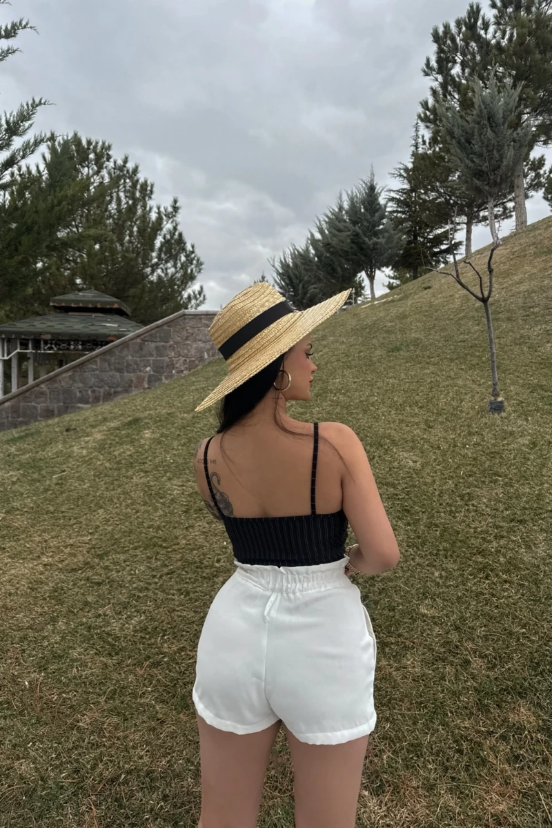 Siyah İp Askılı Çizgili Büstiyer