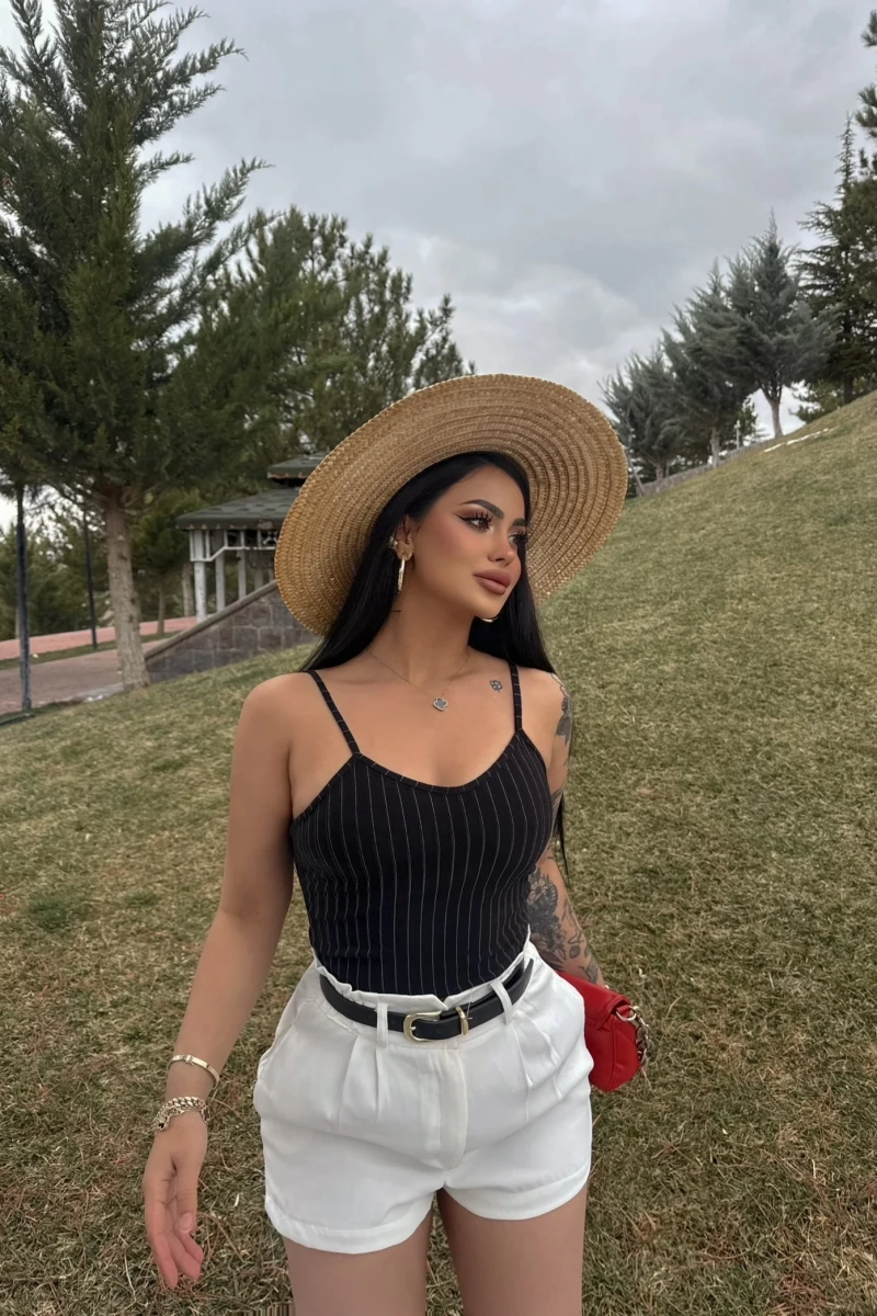 Siyah İp Askılı Çizgili Büstiyer