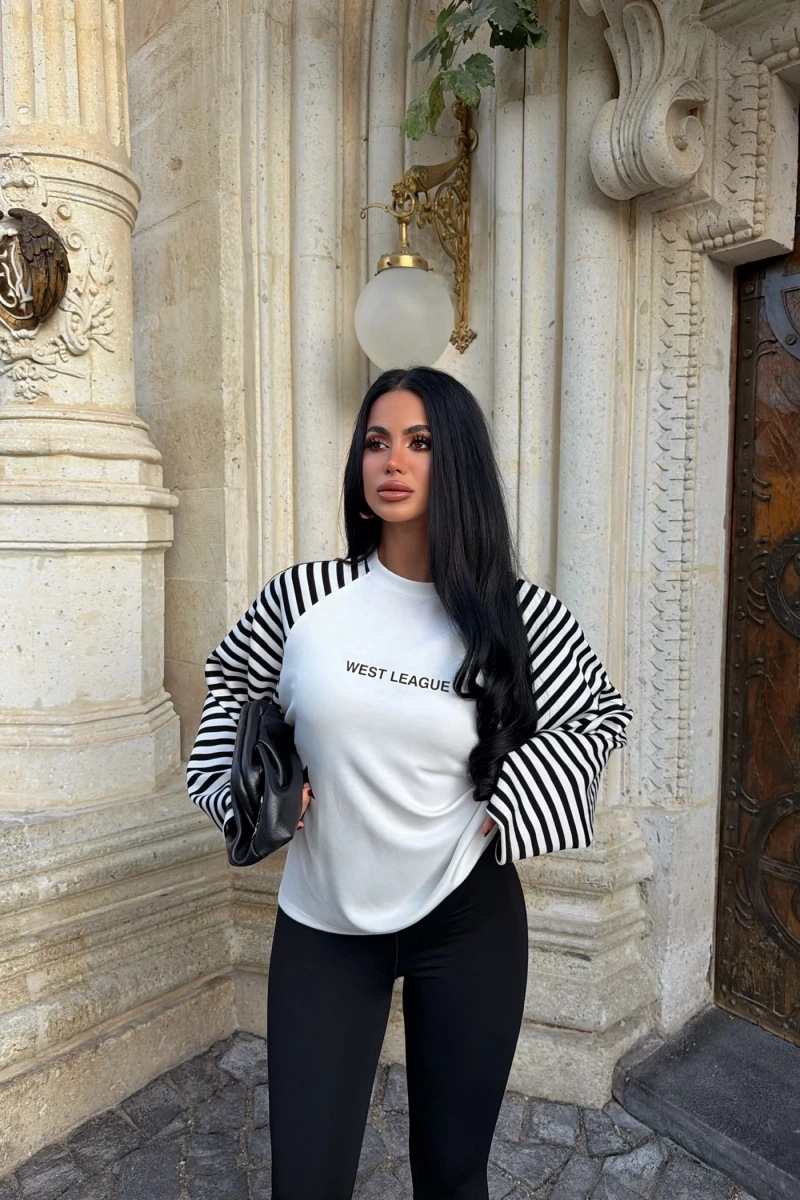 Siyah Kol Çizgili Reglan Sweat