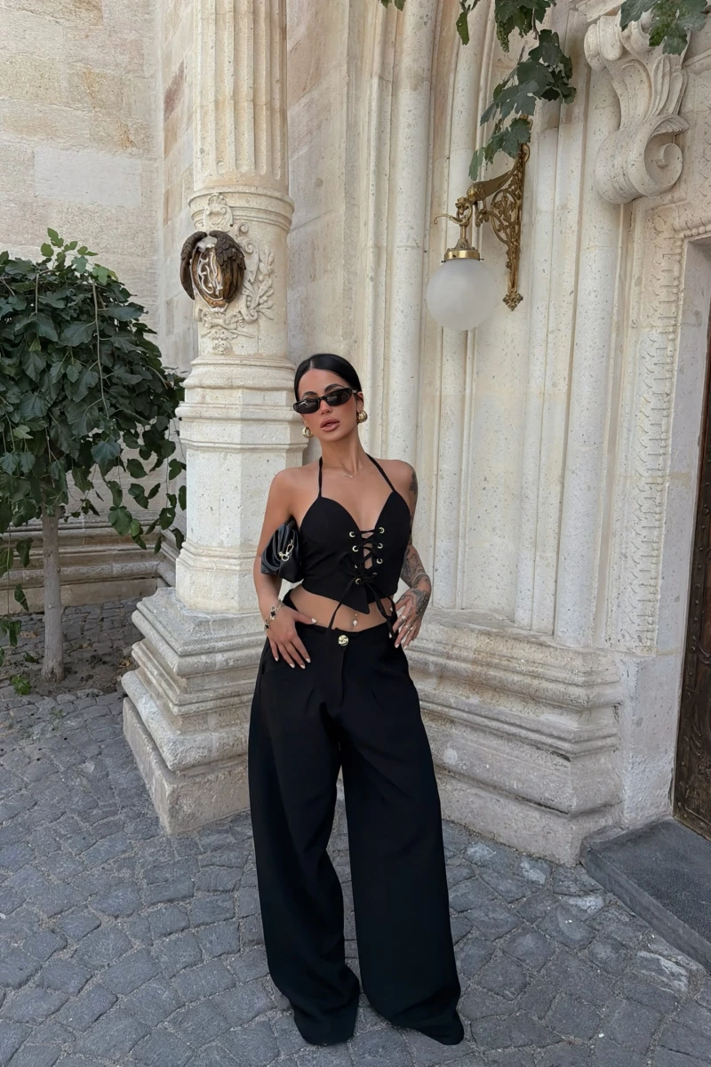 Siyah Kuşgözü Dokuma Lace Takım