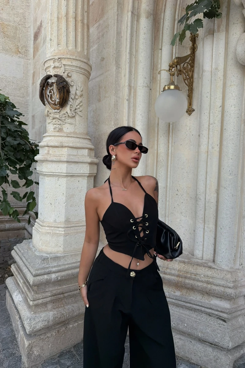 Siyah Kuşgözü Dokuma Lace Takım