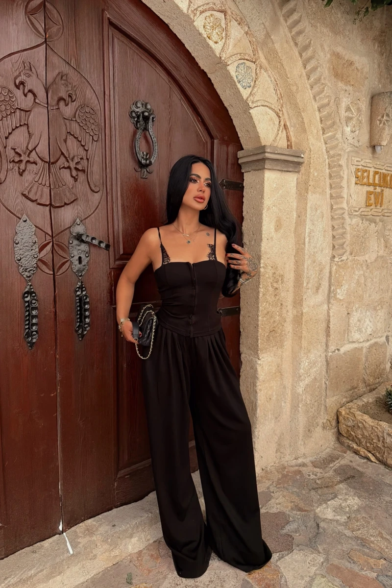 Siyah Lilly Güpürlü Modal Takım