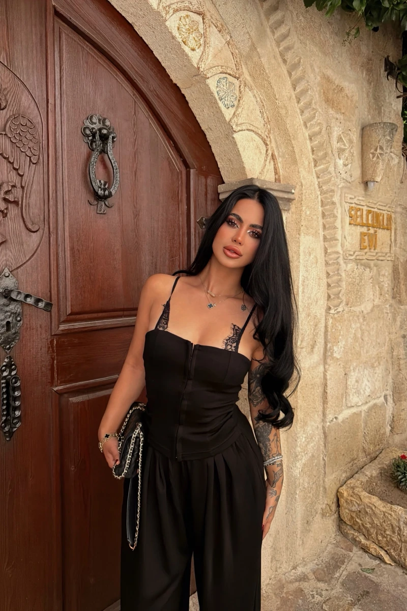 Siyah Lilly Güpürlü Modal Takım