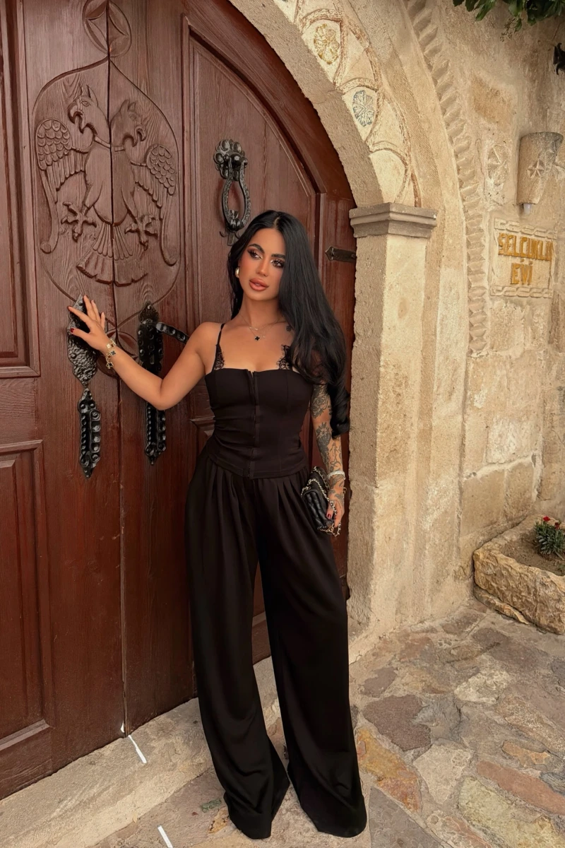 Siyah Lilly Güpürlü Modal Takım