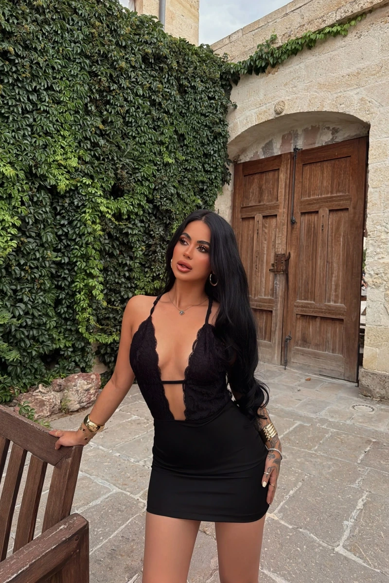 Siyah Livia Drapeli Mini Elbise