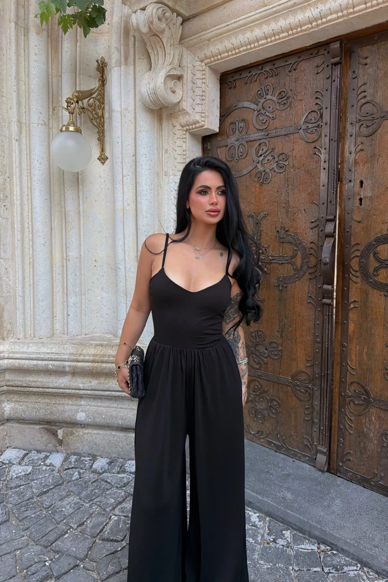 Siyah Luna Palazzo Askılı Tulum