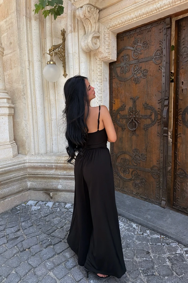 Siyah Luna Palazzo Askılı Tulum
