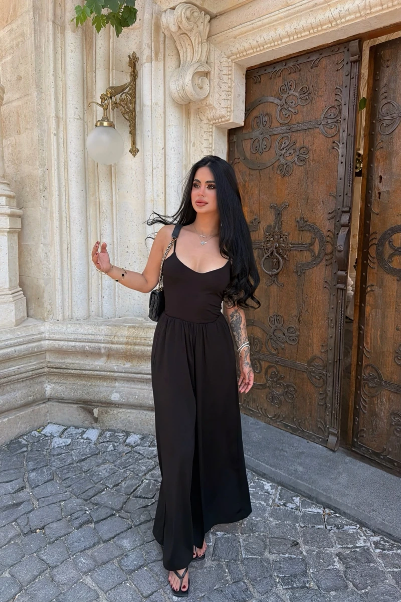 Siyah Luna Palazzo Askılı Tulum