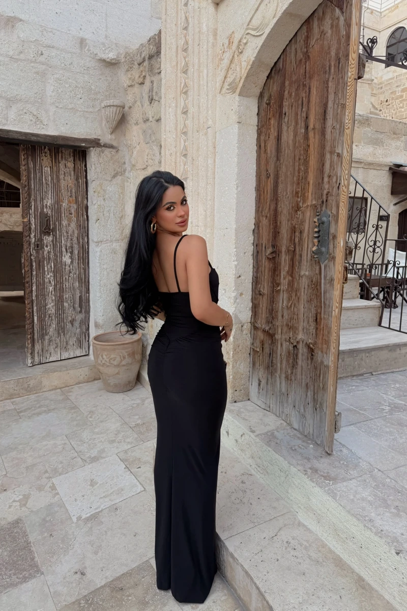 Siyah Mermaid Göğüs Gloplu Elbise