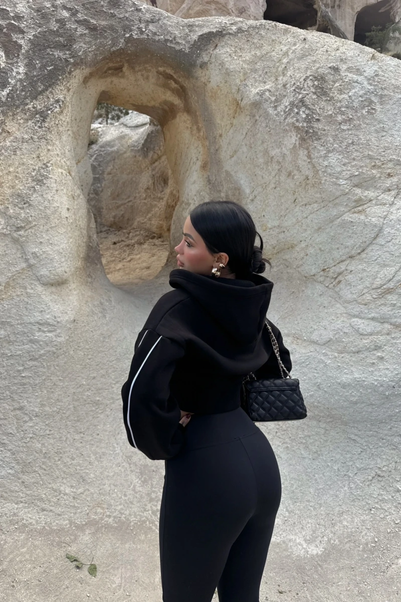 Siyah Nyc Korseli Fermuarlı Sweat