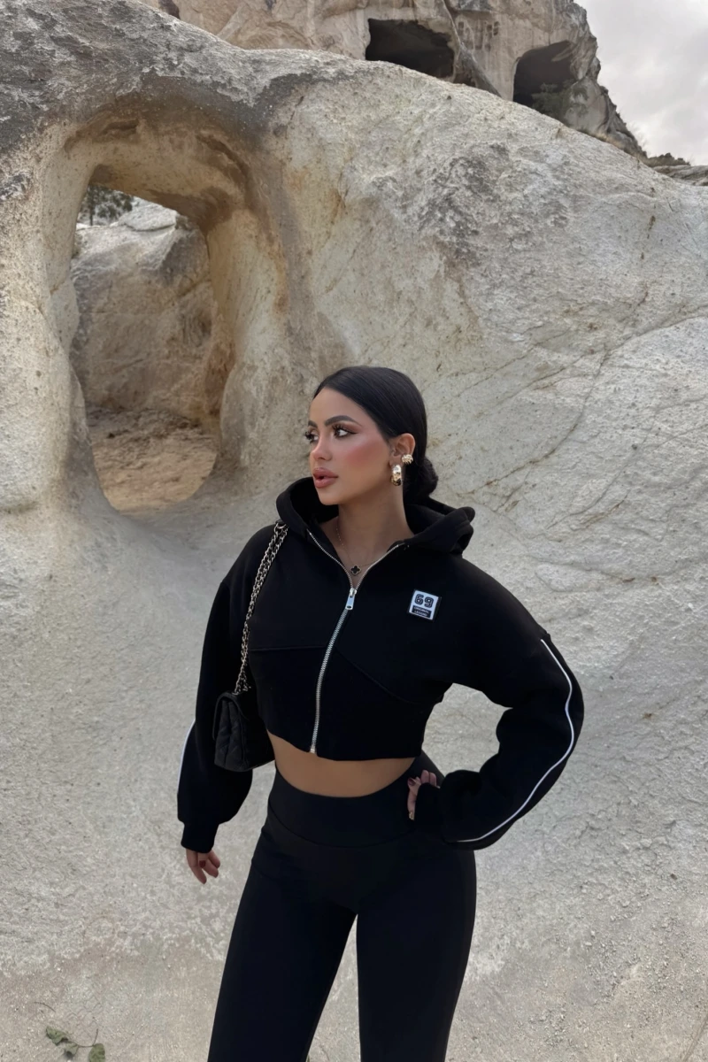 Siyah Nyc Korseli Fermuarlı Sweat