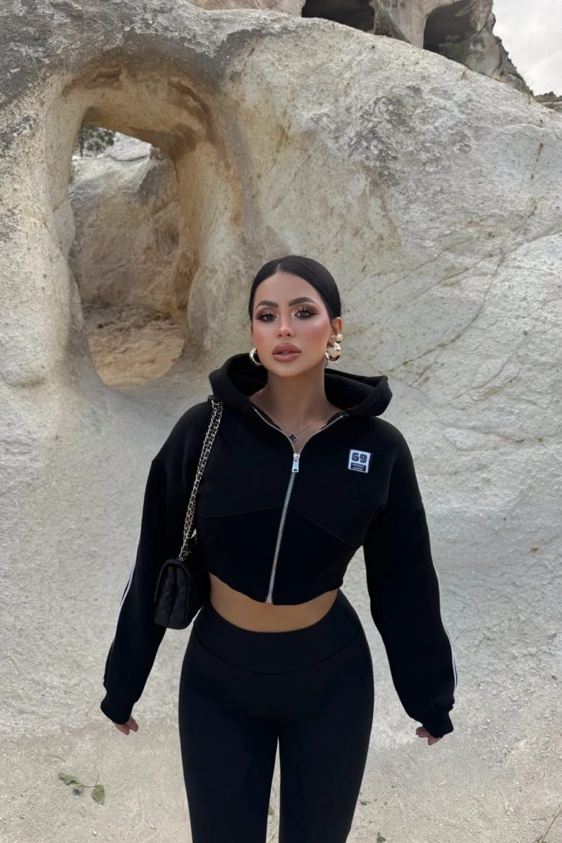 Siyah Nyc Korseli Fermuarlı Sweat