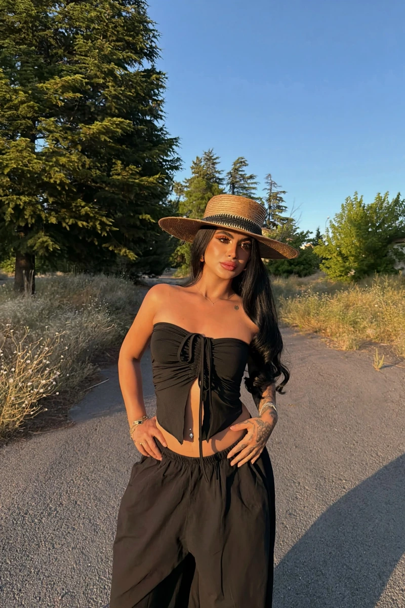 Siyah Ön Büzgülü Kelebek Crop