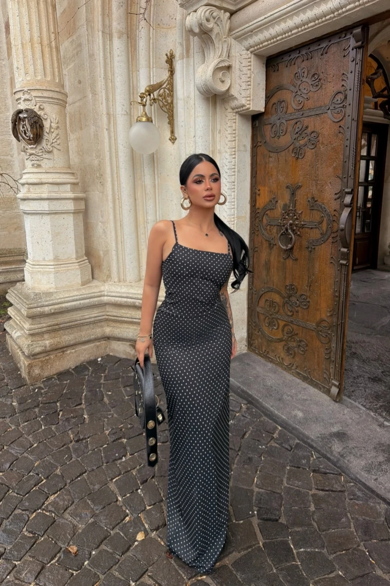 Siyah Puantiyeli Maxi Elbise