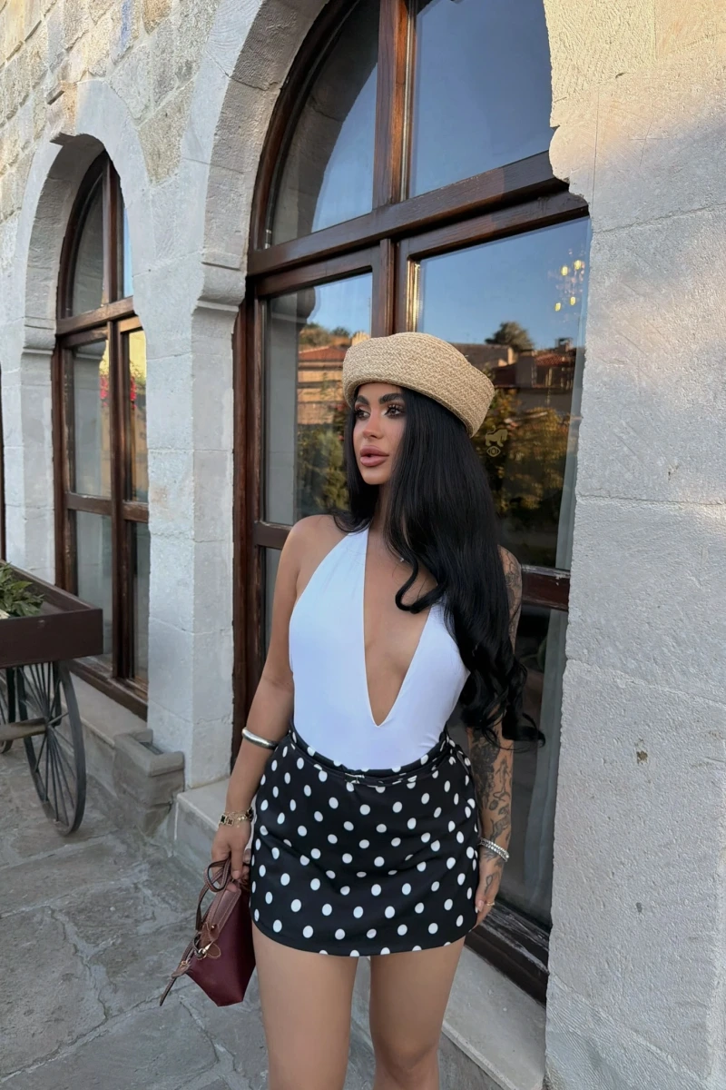 Siyah Puantiyeli Yüksek Bel Şort Etek