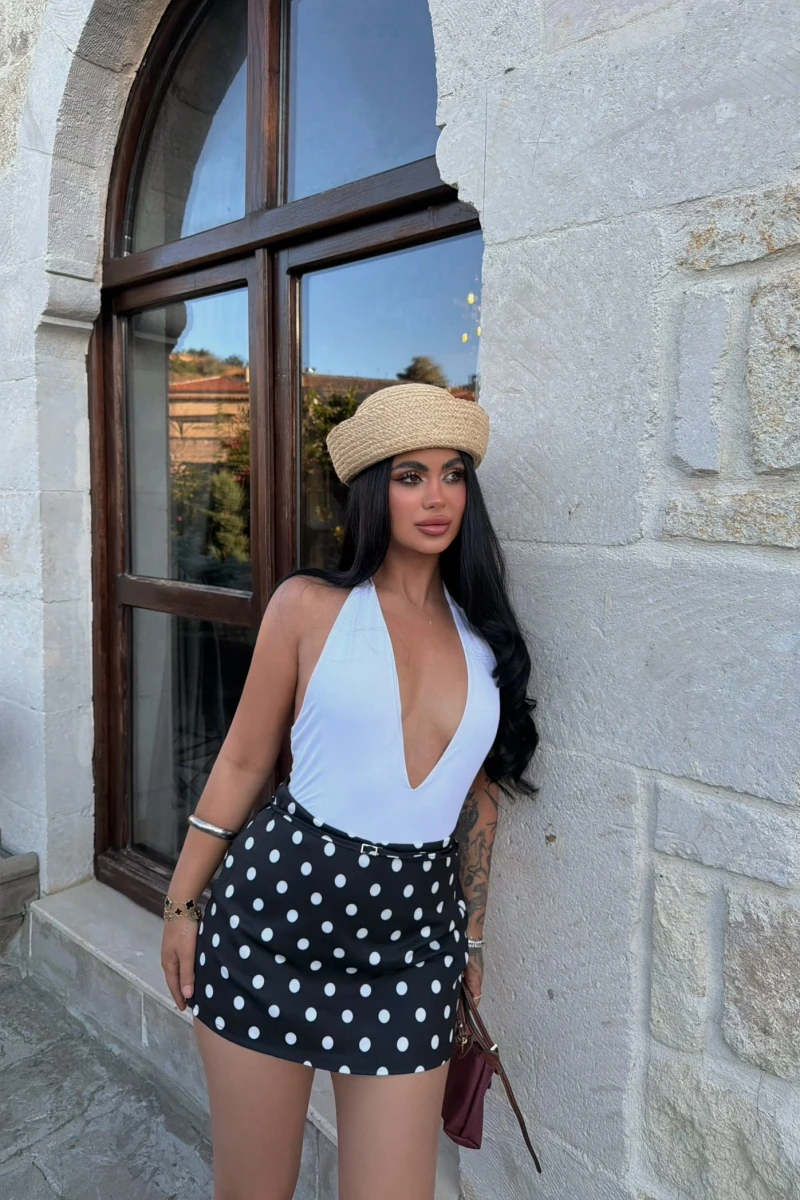Siyah Puantiyeli Yüksek Bel Şort Etek