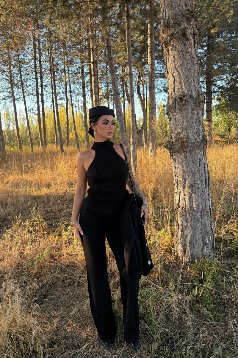 Siyah Rova Üçlü Triko Takım