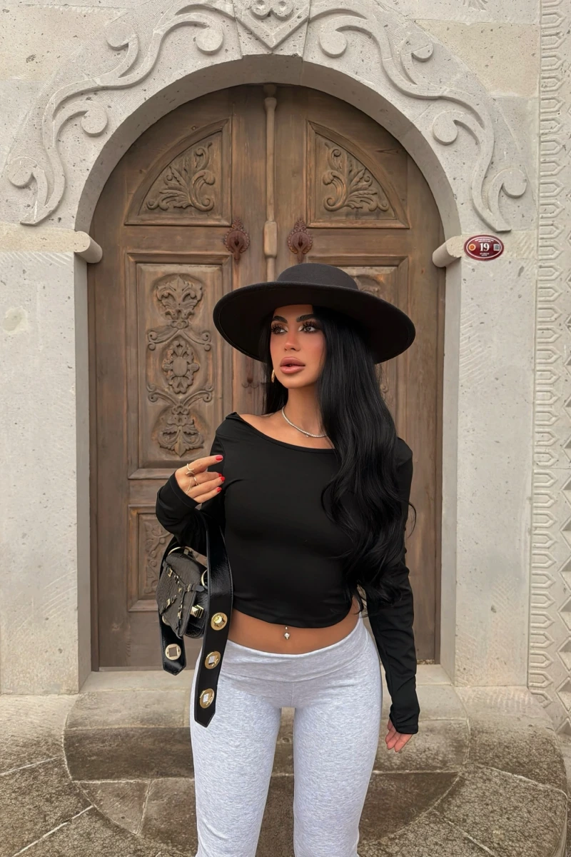 Siyah Sırt Açık Basic Crop