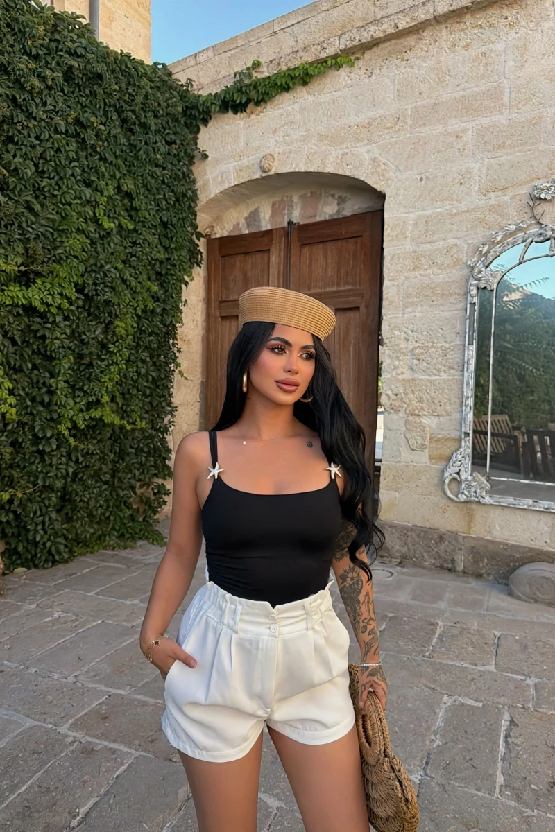 Siyah Star Askılı Crop