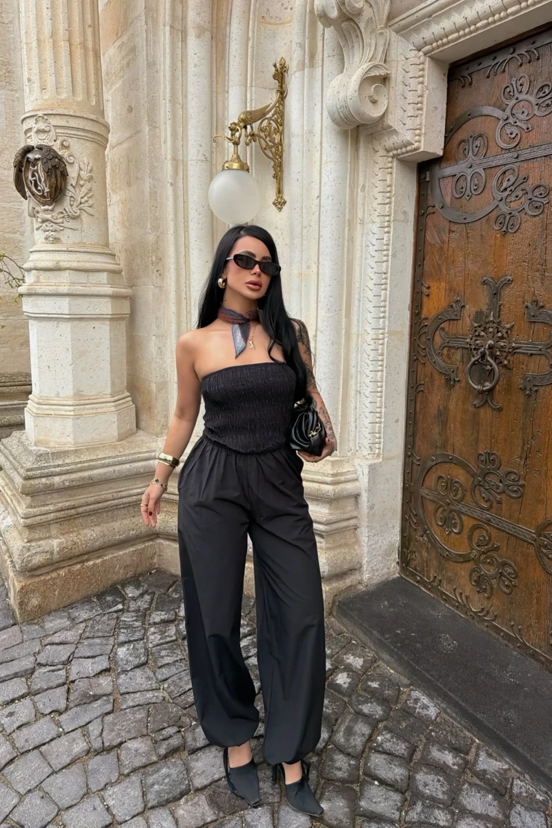 Siyah Straplez Yaka Tulum