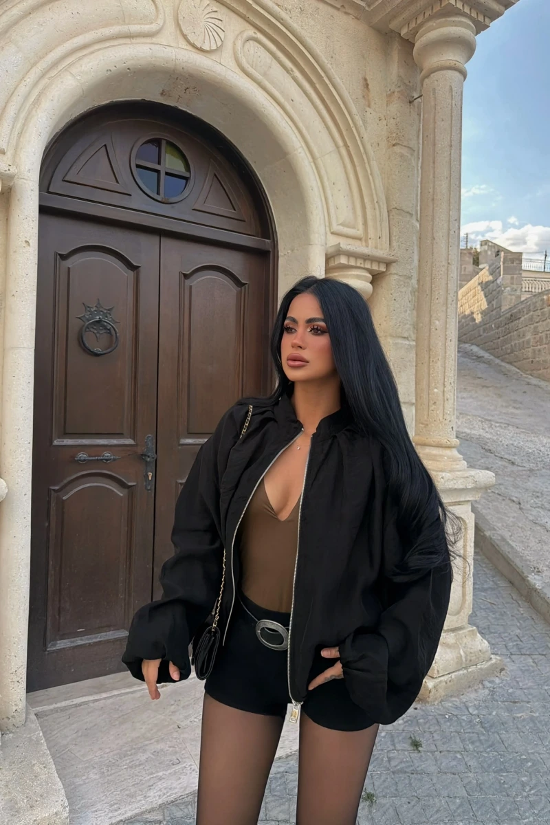 Siyah Vera Balon Kollu Bomber Ceket