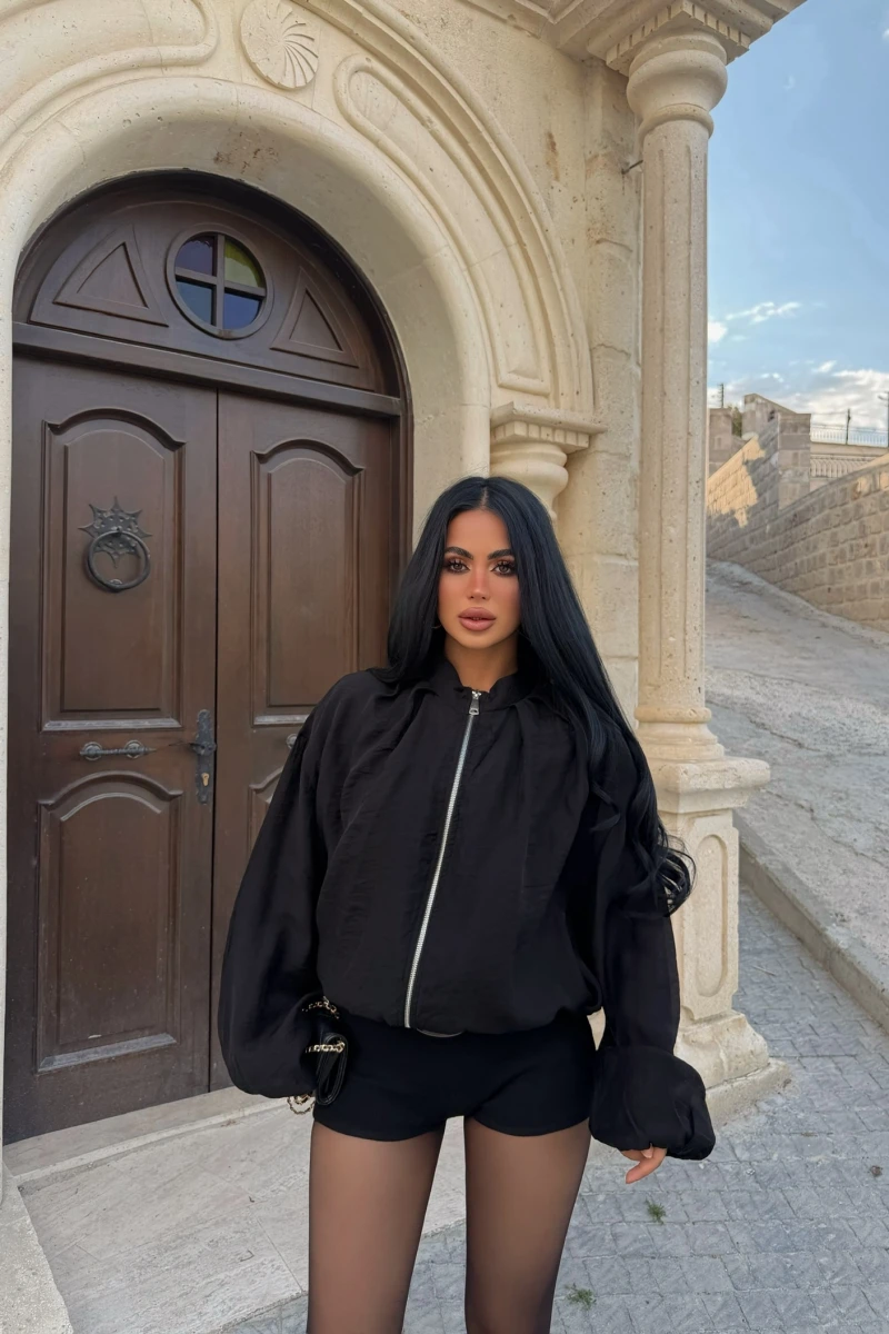 Siyah Vera Balon Kollu Bomber Ceket