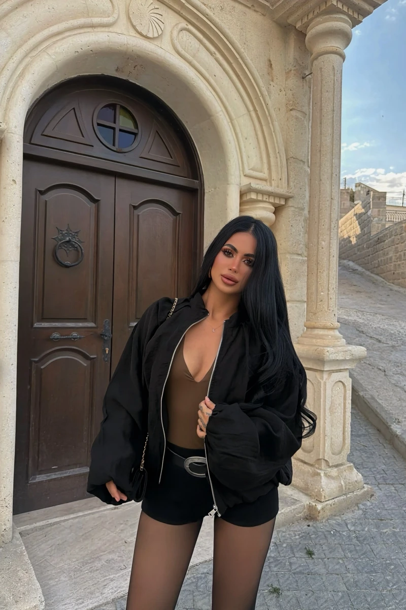Siyah Vera Balon Kollu Bomber Ceket