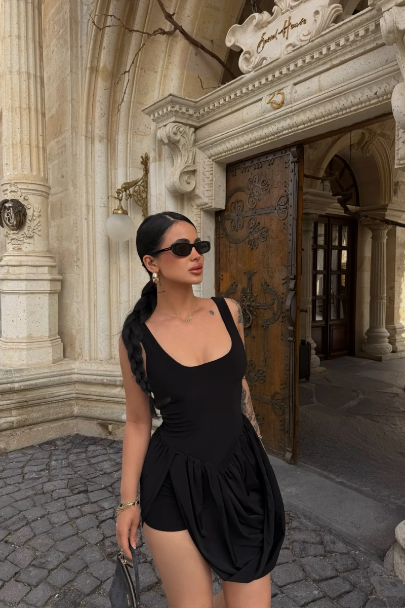 Siyah Verona Drapeli Elbise