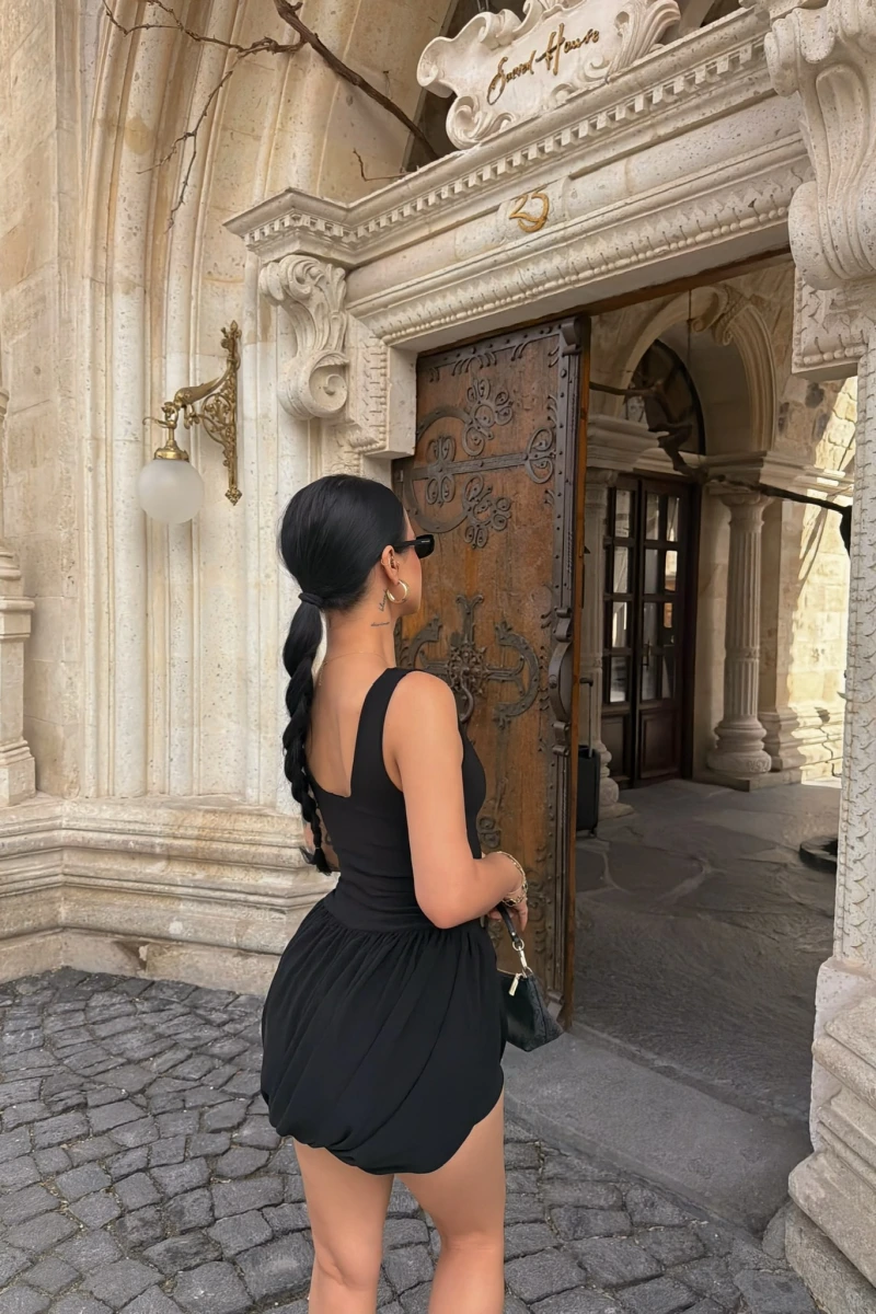 Siyah Verona Drapeli Elbise