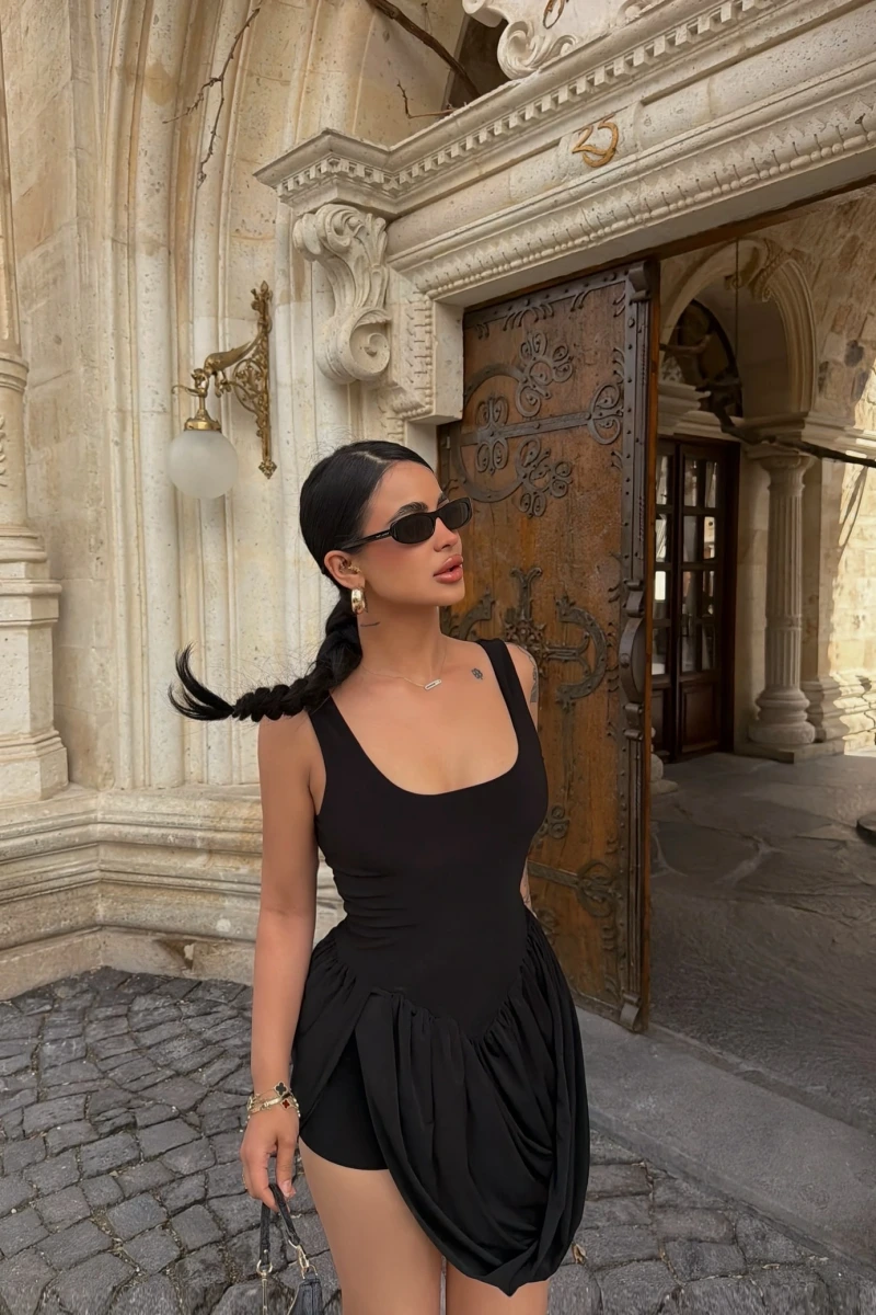 Siyah Verona Drapeli Elbise