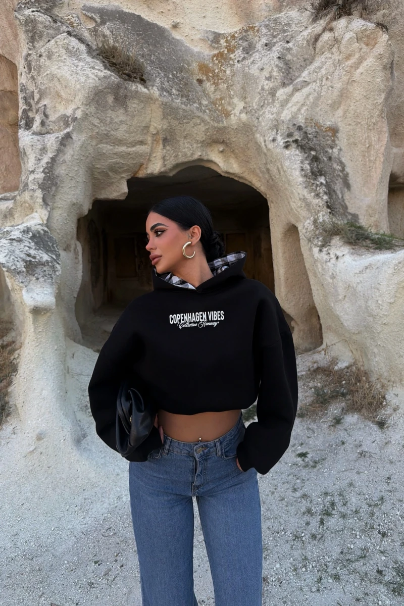 Siyah Vibes Sırt Baskı Sweat