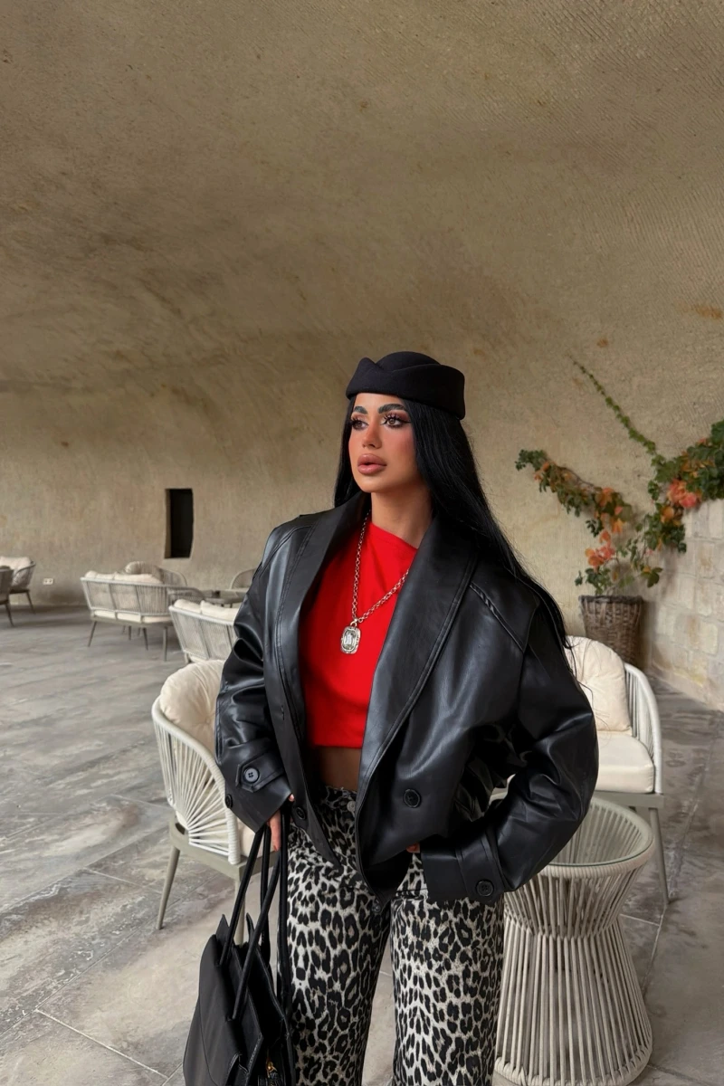 Siyah Vintage Kruvaze Deri Ceket