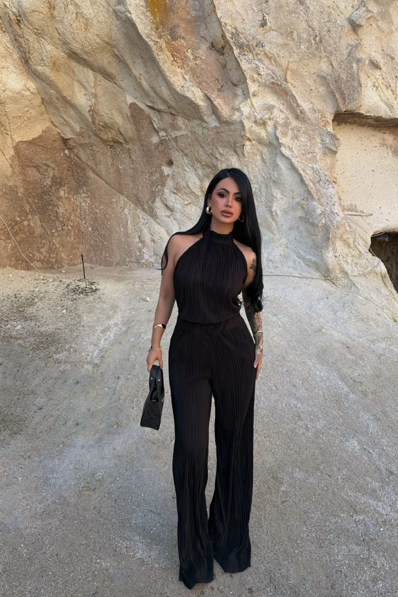Siyah Viona Sırt Dekolte Fitilli Takım